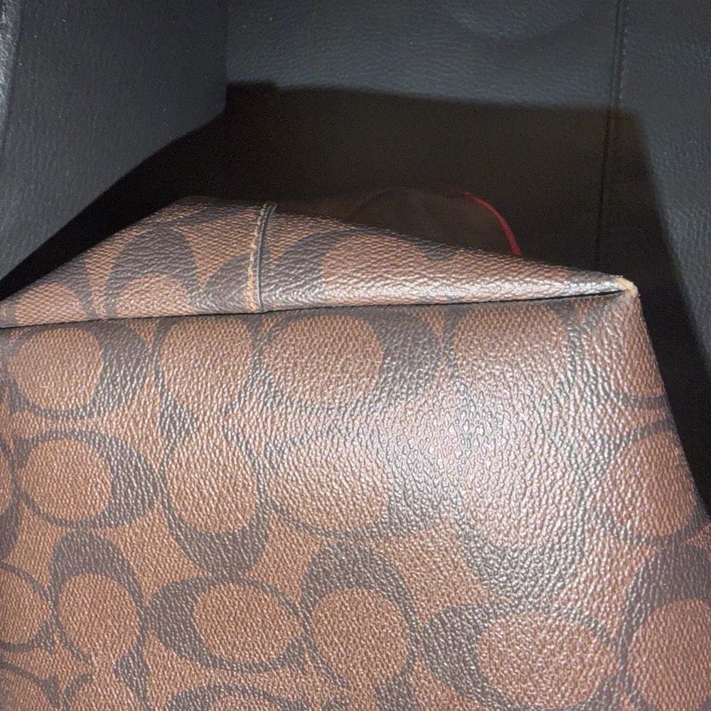 Coach City Zip Tote F58292 Signature Canvas Brown Raspberry Rouge Trim - Picture 5 of 7